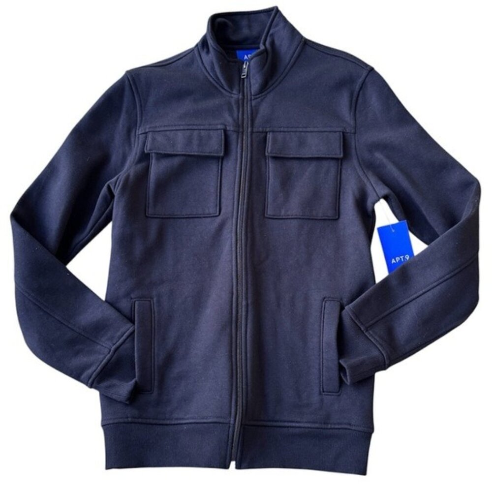 NWT Apt. 9 Womens Black Fleece Lined Knit Jacket Full Zip Mock Neck Small Casual